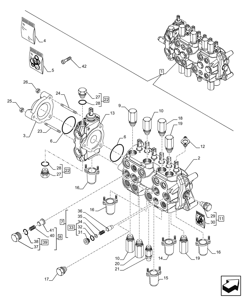 Схема запчастей Case 580N - (35.359.500) - 7-SPOOL, BACKHOE CONTROL VALVE, EXTANDABLE DIPPER, HAND SWING, W/ 2 LEVER CONTROLS, W/O DOUBLE AUXILIARY HYDRAULIC, COMPONENTS (35) - HYDRAULIC SYSTEMS