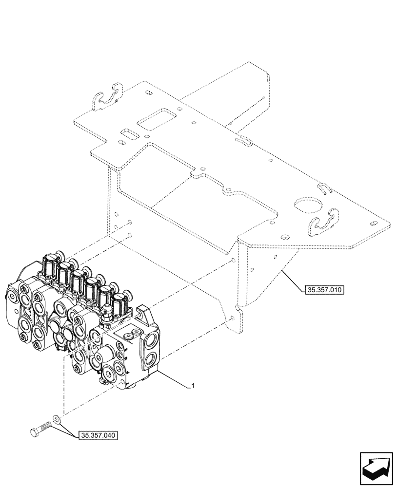 Схема запчастей Case 580N - (35.359.490) - 6-SPOOL, BACKHOE CONTROL VALVE, STANDARD DIPPER, W/ PILOT CONTROLS, MOUNTING PARTS (35) - HYDRAULIC SYSTEMS