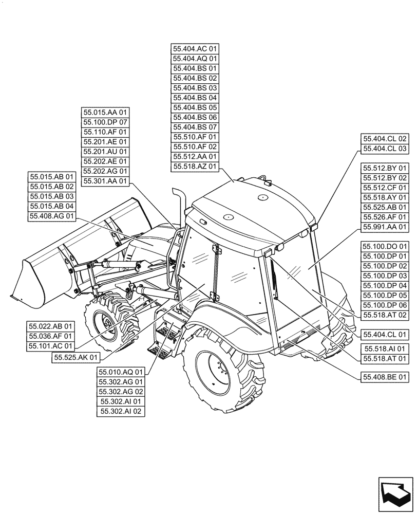 Схема запчастей Case 570N EP - (55.000.00) - SECTION INDEX - ELECTRICAL SYSTEMS, 2WD (55) - ELECTRICAL SYSTEMS