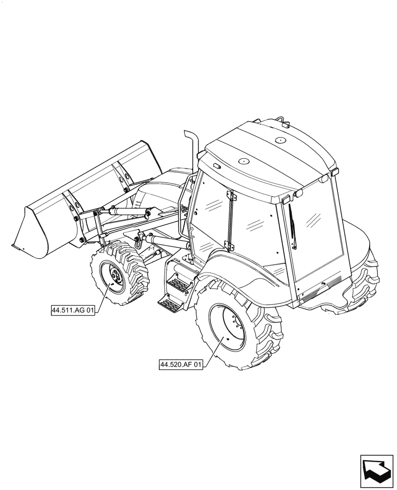 Схема запчастей Case 570N EP - (44.000.00) - SECTION INDEX - WHEELS, 2WD (44) - WHEELS