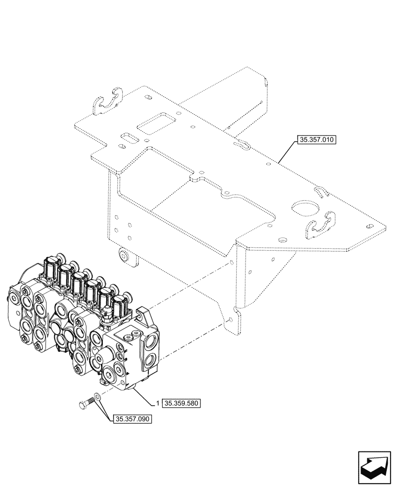 Схема запчастей Case 580SN - (35.359.575) - 6-SPOOL, BACKHOE CONTROL VALVE, STANDARD DIPPER, W/ PILOT CONTROLS, MOUNTING PARTS (35) - HYDRAULIC SYSTEMS
