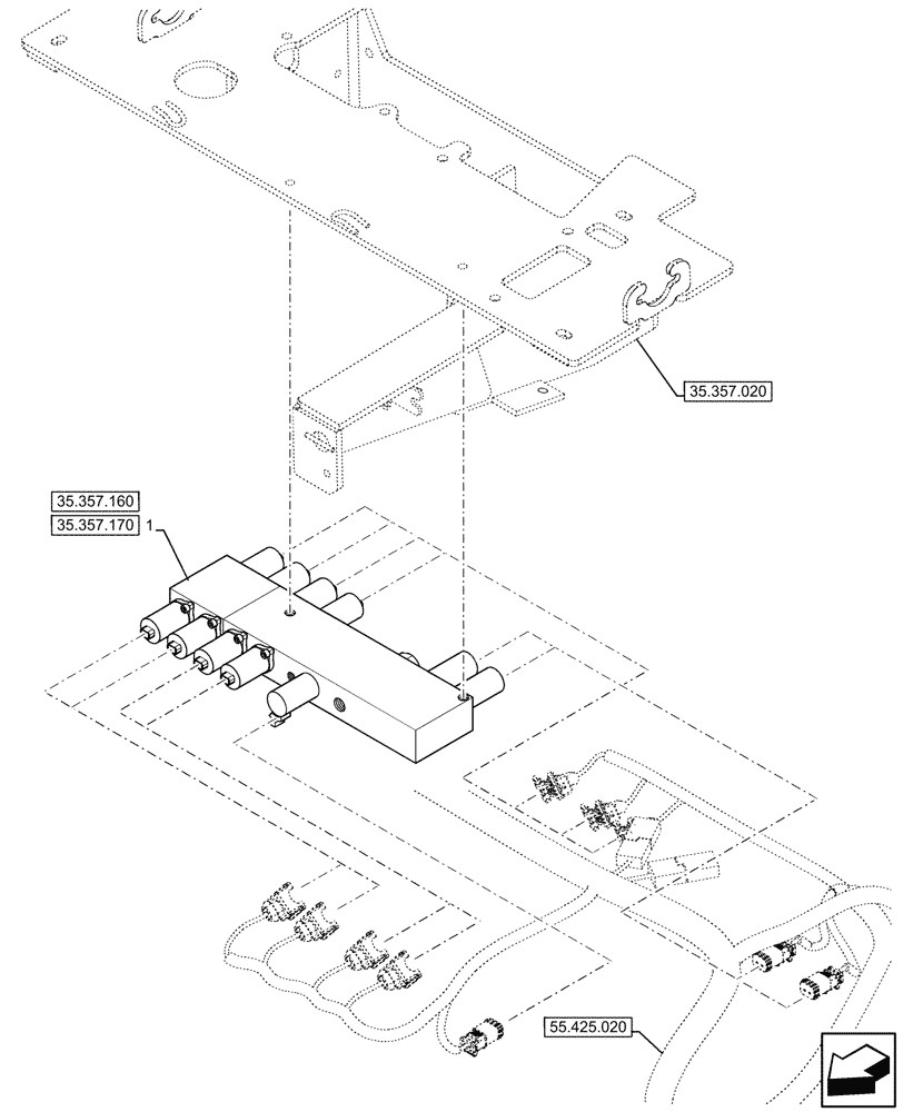 Схема запчастей Case 580N - (35.357.150) - 8-SPOOL, PRESSURE CONTROL VALVE, EXTANDABLE DIPPER, W/ PILOT CONTROLS, W/ DOUBLE AUXILIARY HYDRAULIC, MOUNTING PARTS (35) - HYDRAULIC SYSTEMS