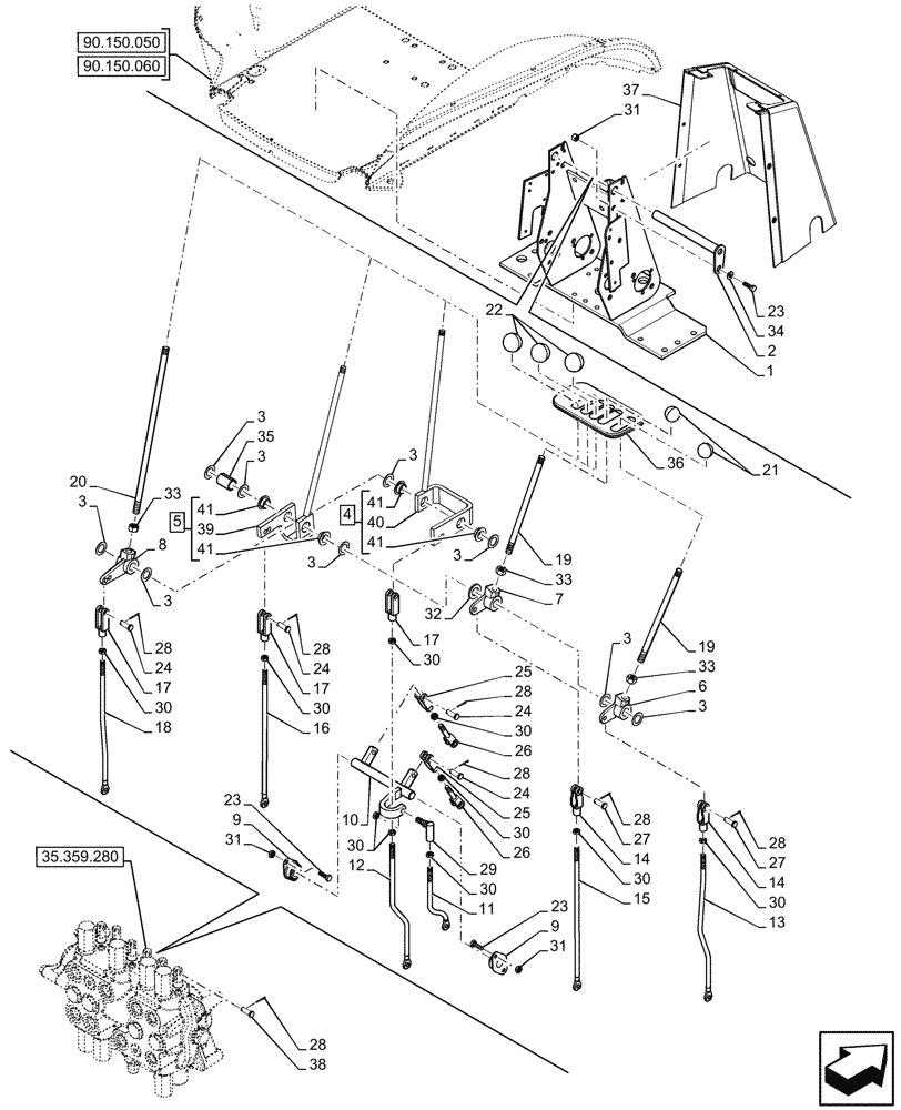 Схема запчастей Case 580N - (35.356.130) - BACKHOE CONTROL VALVE, 6-SPOOL, MECHANICAL CONTROL, STANDARD DIPPER, FOOT SWING, BRAZIL, W/O 2 LEVER CONTROLS, MOUNTING PARTS (35) - HYDRAULIC SYSTEMS