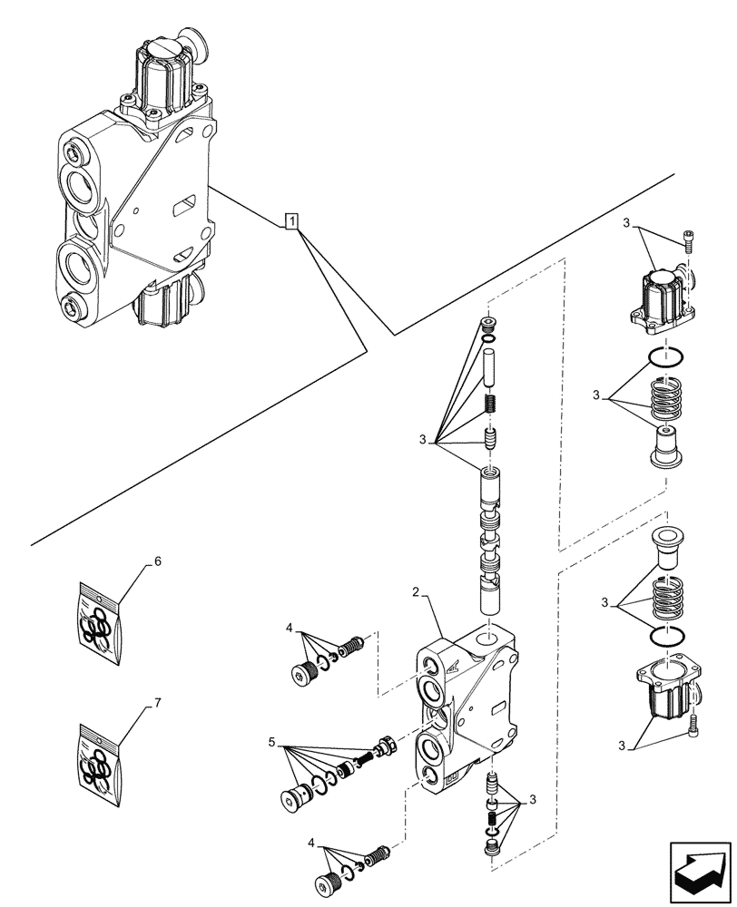 Схема запчастей Case 580SN - (35.359.605) - 6-SPOOL, 7-SPOOL, 8-SPOOL, BACKHOE CONTROL VALVE, DIPPER SECTION, COMPONENTS (35) - HYDRAULIC SYSTEMS
