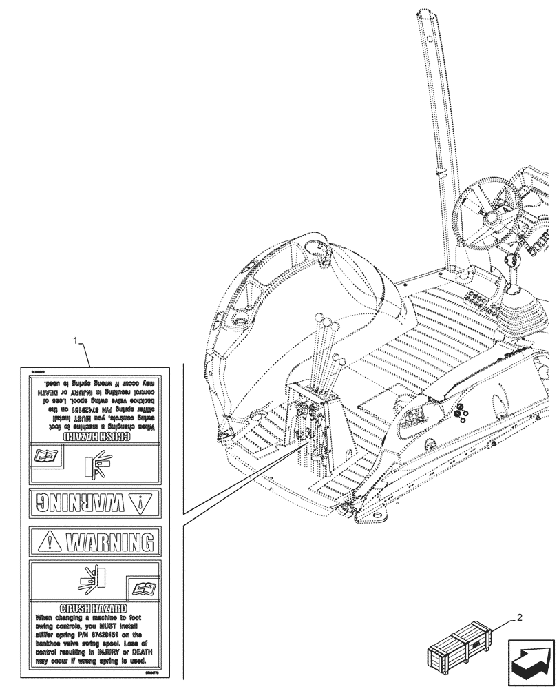 Схема запчастей Case 580SN WT - (90.108.034) - WARNING DECAL, MECHANICAL, CONTROLS, FOOT SWING (90) - PLATFORM, CAB, BODYWORK AND DECALS