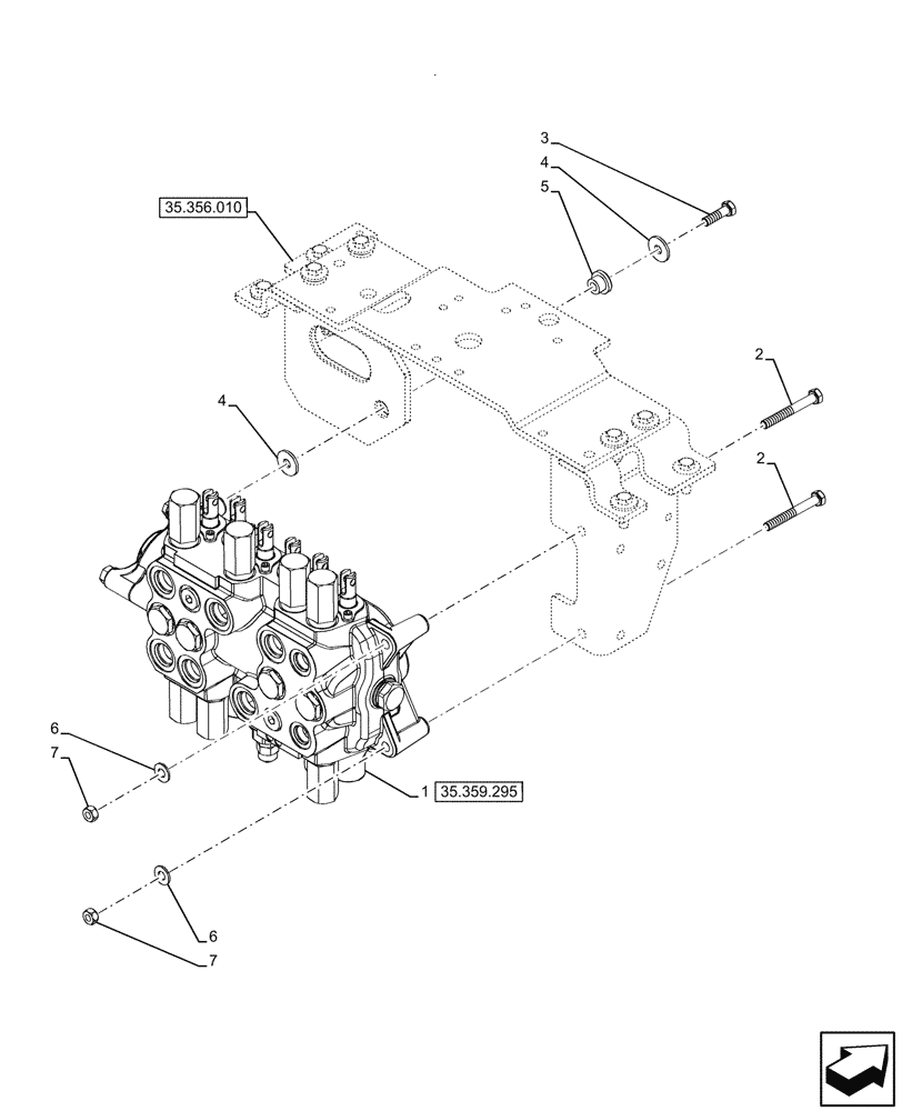 Схема запчастей Case 580N - (35.359.290) - 6-SPOOL, BACKHOE CONTROL VALVE, STANDARD DIPPER, FOOT SWING, BRAZIL, W/ 2 LEVER CONTROLS, MOUNTING PARTS (35) - HYDRAULIC SYSTEMS