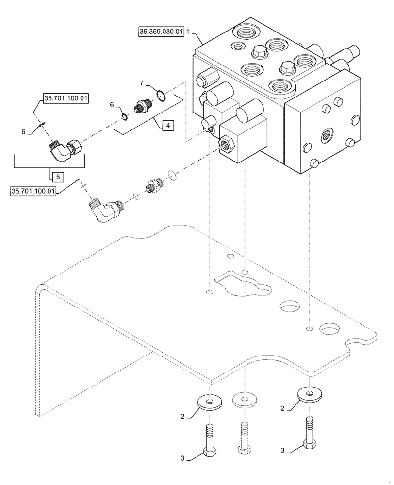 Схема запчастей Case 521G - (35.357.060[01]) - VAR - 734053, 734054 - CONTROL VALVE, MOUNTING - 3 SPOOL, XT / TC (35) - HYDRAULIC SYSTEMS