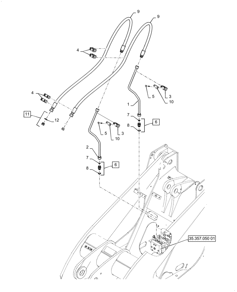 Схема запчастей Case 521G - (35.701.070) - VAR - 734053, 734054, 734055 - THIRD SPOOL AUXILIARY HYDRAULIC LINE INSTALLATION, XR (35) - HYDRAULIC SYSTEMS