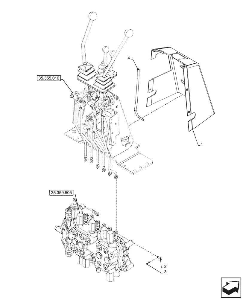 Схема запчастей Case 580SN WT - (35.355.050) - 7-SPOOL, BACKHOE CONTROL VALVE, MECHANICAL CONTROLS, STANDARD DIPPER, HAND SWING, W/ 2 LEVER CONTROLS, W/ DOUBLE AUXILIARY, MOUNTING PARTS (35) - HYDRAULIC SYSTEMS