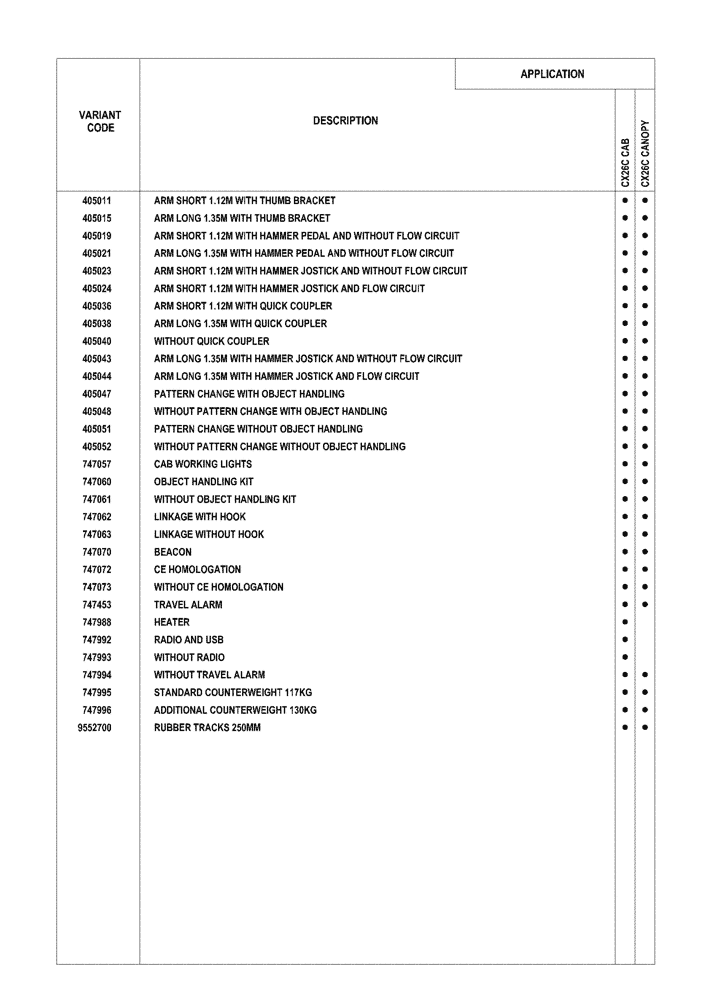 Схема запчастей Case CX26C - (00.100.04) - OPTIONAL EQUIPMENT (00) - GENERAL & PICTORIAL INDEX