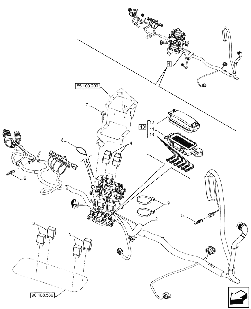 Схема запчастей Case 580N - (55.100.220) - SEMI-POWERSHIFT, TRANSMISSION, SIDE CONSOLE, HARNESS, W/ OPTION, RELAYS, FUSE BOX (55) - ELECTRICAL SYSTEMS