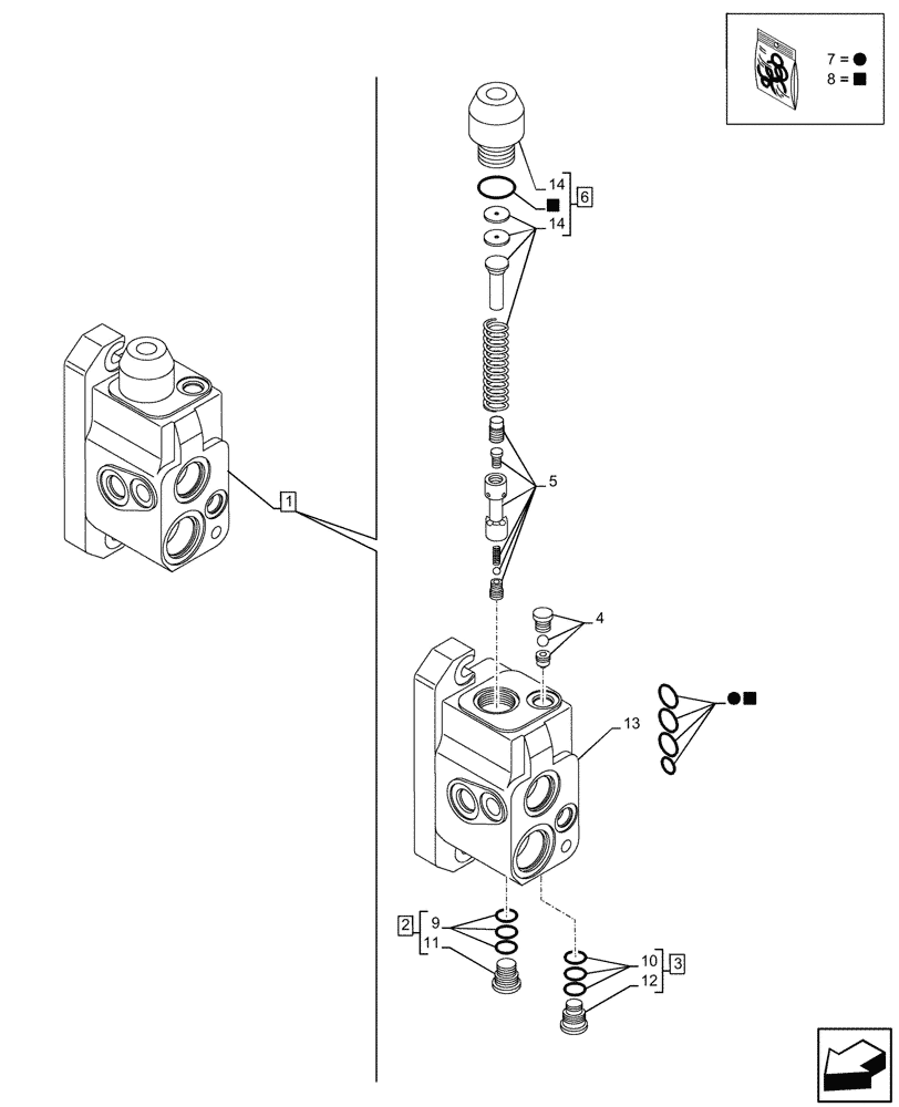 Схема запчастей Case 580SN - (35.359.230) - VAR - 747864 - LOADER, CONTROL VALVE, PILOT CONTROLS, 3-SPOOL, INLET SECTION (35) - HYDRAULIC SYSTEMS