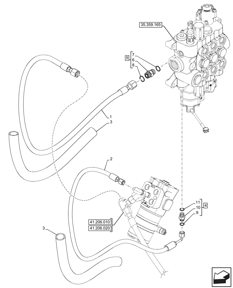 Схема запчастей Case 580N - (41.200.080) - LOADER, CONTROL VALVE, MECHANICAL, 3-SPOOL, STEERING VALVE, LINE (41) - STEERING