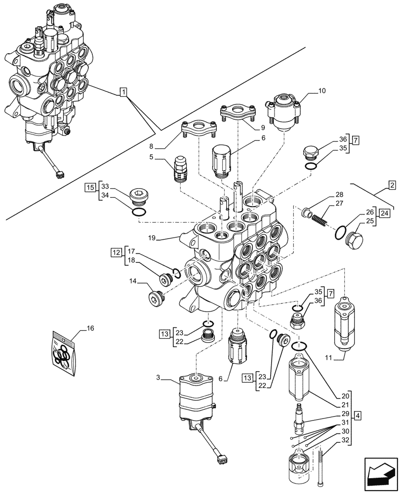 Схема запчастей Case 580N - (35.359.065) - VAR - 747776 - LOADER, CONTROL VALVE, MECHANICAL, 3-SPOOL, COMPONENTS (35) - HYDRAULIC SYSTEMS