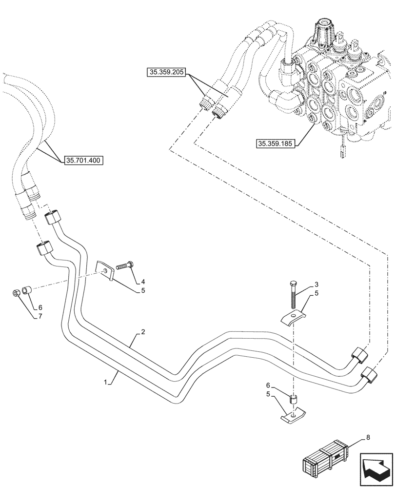 Схема запчастей Case 580SN - (35.701.330) - LOADER BUCKET, AUXILIARY HYDRAULIC, W/ PILOT CONTROLS (35) - HYDRAULIC SYSTEMS