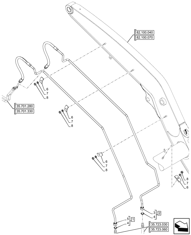 Схема запчастей Case 580N - (35.701.400) - LOADER BUCKET, AUXILIARY HYDRAULIC (35) - HYDRAULIC SYSTEMS