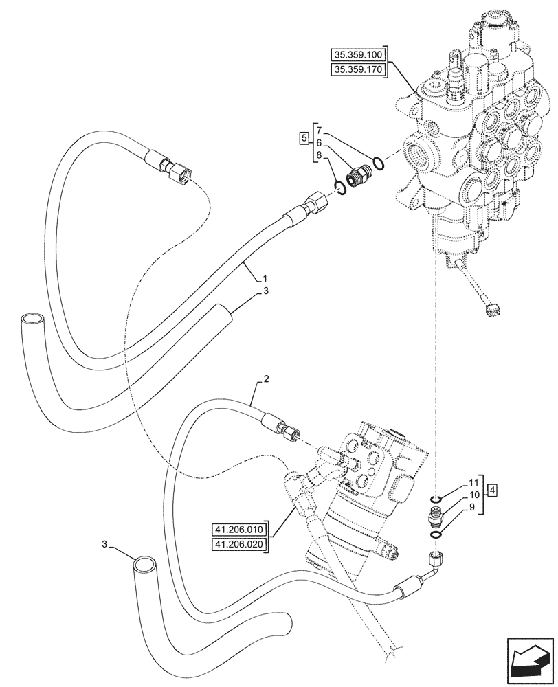 Схема запчастей Case 580N - (41.200.090) - VAR - 747776 - LOADER, CONTROL VALVE, MECHANICAL, 3-SPOOL, STEERING VALVE, LINE (41) - STEERING