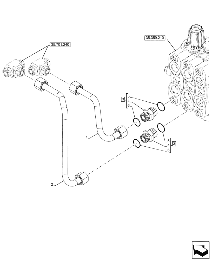 Схема запчастей Case 580SN - (35.701.510) - VAR - 747864 - LOADER, CONTROL VALVE, 3-SPOOL, PILOT CONTROLS, W/O RIDE CONTROL, LINES (35) - HYDRAULIC SYSTEMS