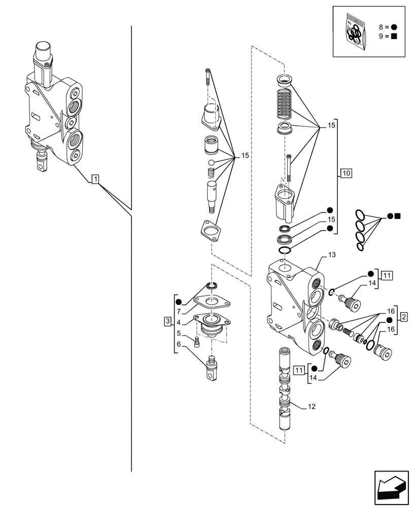 Схема запчастей Case 580SN - (35.359.140) - LOADER, CONTROL VALVE, PILOT CONTROLS, LOADER ARM, VALVE SECTION (35) - HYDRAULIC SYSTEMS
