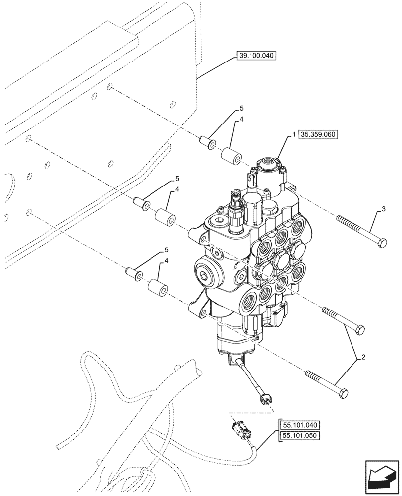 Схема запчастей Case 580N - (35.359.060) - VAR - 747776 - LOADER, CONTROL VALVE, MECHANICAL, 3-SPOOL, MOUNTING (35) - HYDRAULIC SYSTEMS