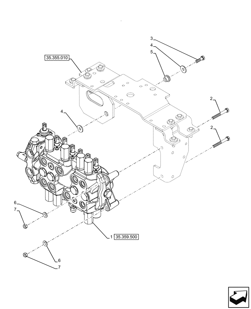 Схема запчастей Case 590SN - (35.359.495) - 7-SPOOL, BACKHOE CONTROL VALVE, EXTANDABLE DIPPER, HAND SWING, W/ 2 LEVER CONTROLS, W/O DOUBLE AUXILIARY HYDRAULIC, MOUNTING PARTS (35) - HYDRAULIC SYSTEMS