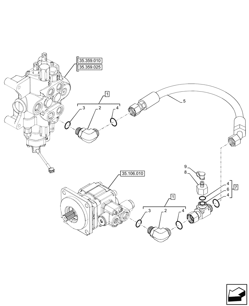 Схема запчастей Case 580N - (35.106.100) - LOADER, HYDRAULIC PUMP, CONTROL VALVE, 2-SPOOL, LINE (35) - HYDRAULIC SYSTEMS