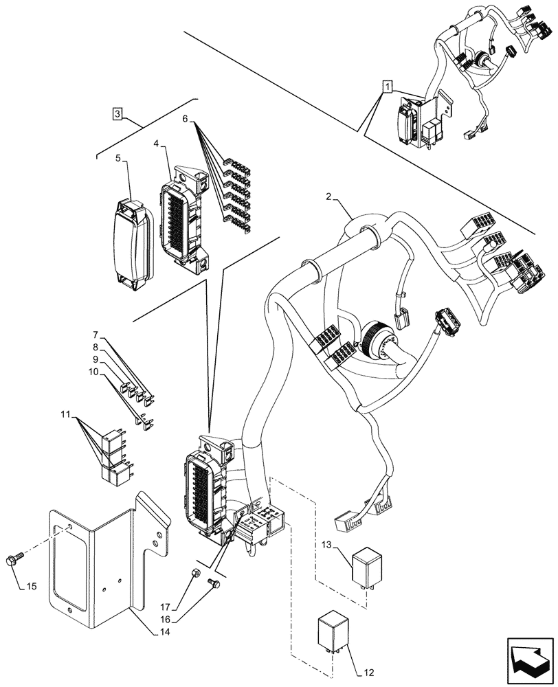 Схема запчастей Case 580N - (55.100.270) - CANOPY, POWERSHUTTLE, TRANSMISSION, FRONT CONSOLE, HARNESS W/O OPT, FUSE BOX, RELAY (55) - ELECTRICAL SYSTEMS
