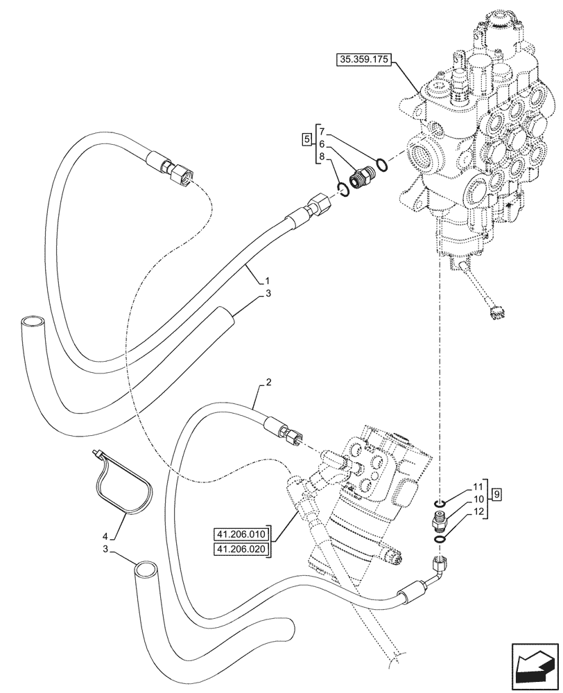 Схема запчастей Case 580SN WT - (41.200.090) - VAR - 747776 - LOADER, CONTROL VALVE, MECHANICAL, 3-SPOOL, STEERING VALVE, LINE (41) - STEERING