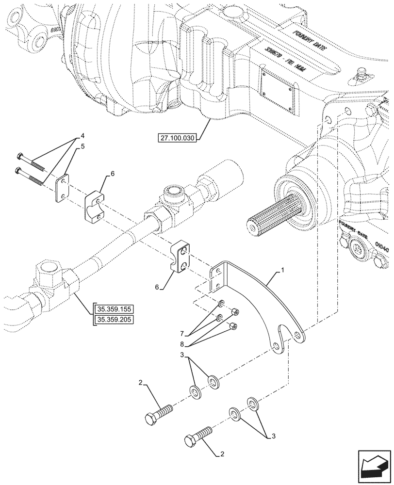 Схема запчастей Case 580SN - (35.359.350) - LOADER, BACKHOE CONTROL VALVE, LINE, BRACKET (35) - HYDRAULIC SYSTEMS