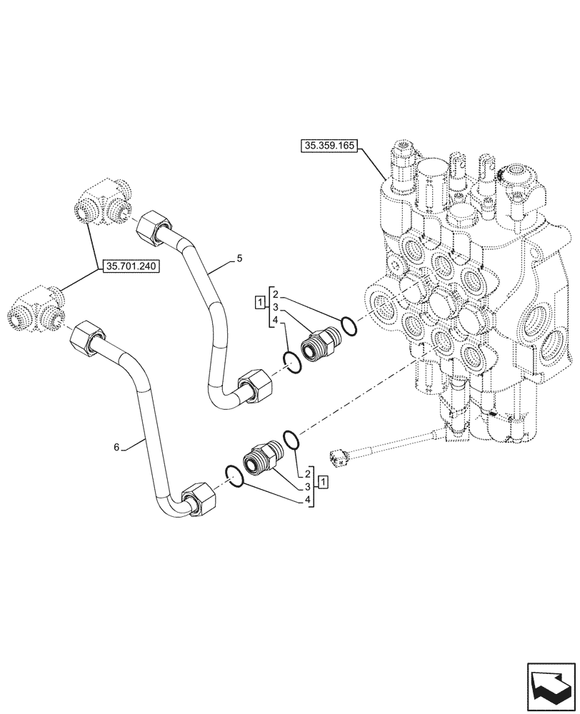 Схема запчастей Case 580SN - (35.701.480) - LOADER, CONTROL VALVE, 3-SPOOL, MECHANICAL, W/O RIDE CONTROL, LINES (35) - HYDRAULIC SYSTEMS