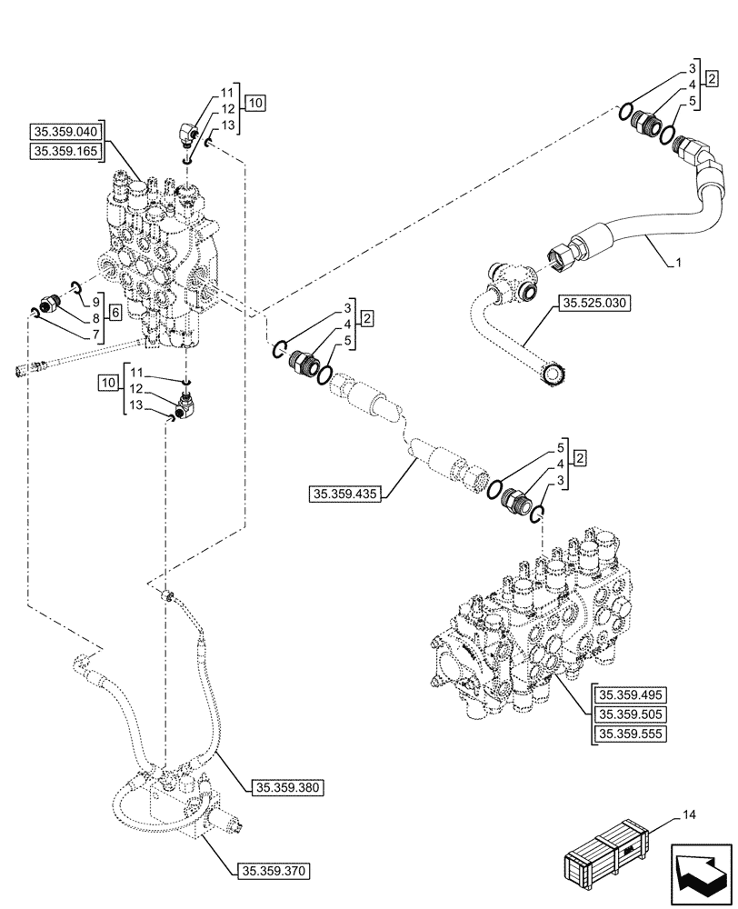 Схема запчастей Case 580N - (35.359.055) - LOADER, BACKHOE, CONTROL VALVE, LINES (35) - HYDRAULIC SYSTEMS