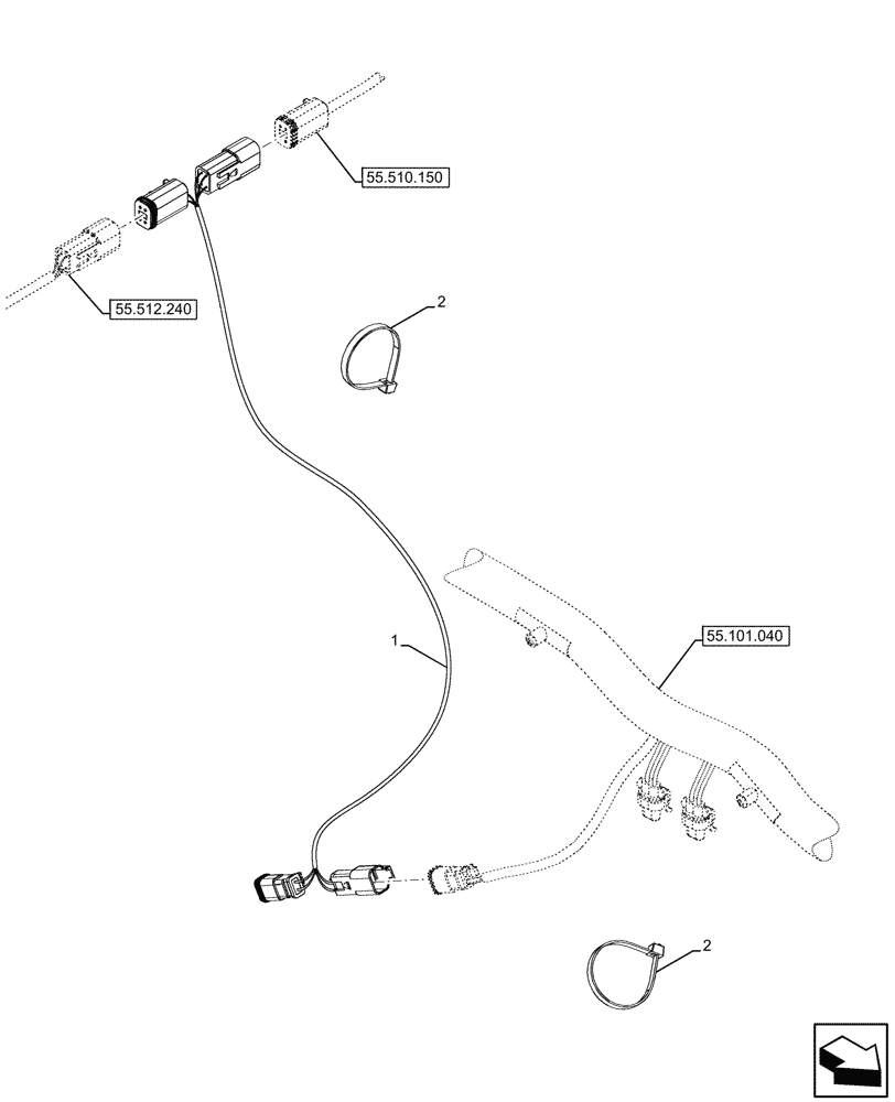 Схема запчастей Case 580N - (55.100.150) - CANOPY, POWERSHUTTLE, TRANSMISSION, CABLE EXTENSION, HARNESS (55) - ELECTRICAL SYSTEMS