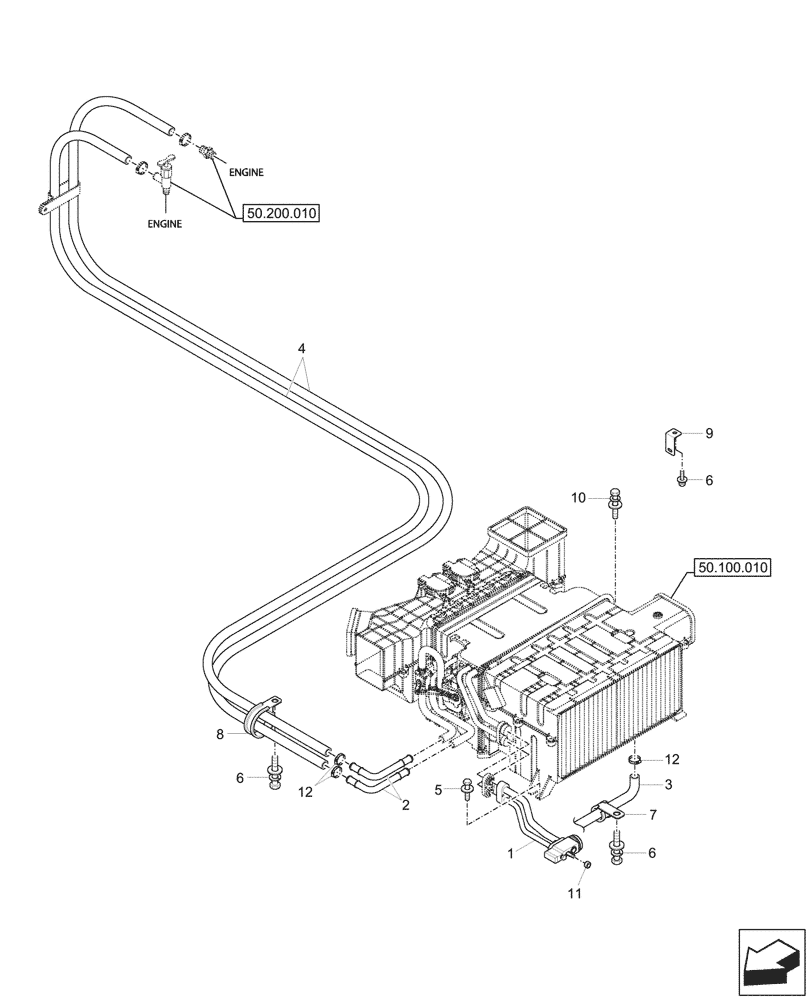 Схема запчастей Case CX60C - (50.100.020) - AIR CONDITIONING, HEATER HOSE (50) - CAB CLIMATE CONTROL
