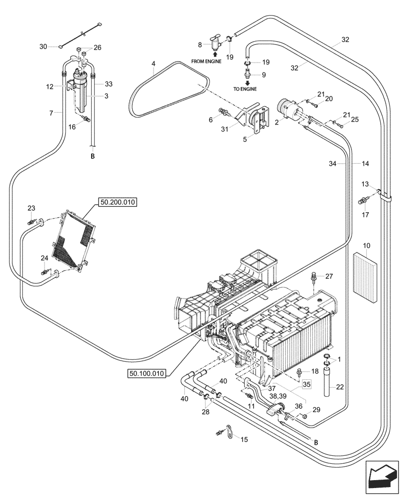 Схема запчастей Case CX57C - (50.200.020) - AIR CONDITIONING, LINES (50) - CAB CLIMATE CONTROL