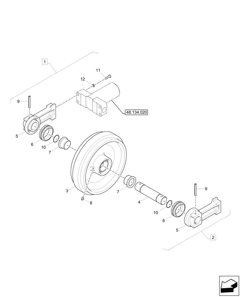 Схема запчастей Case CX57C - (48.134.010) - VAR - 747096, 747097, 9552610, 9552611, 9552612, 9552710 - IDLER WHEEL, COMPONENTS (48) - TRACKS & TRACK SUSPENSION