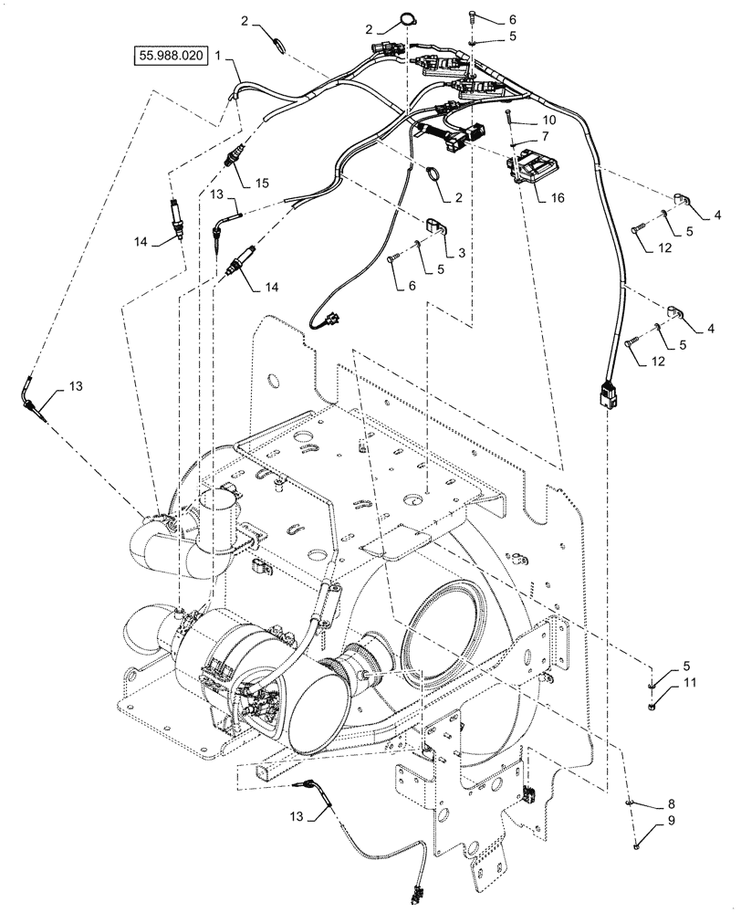 Схема запчастей Case 521G - (55.988.010) - SELECTIVE CATALYTIC REDUCTION SENSOR HARNESS INSTALLATION (55) - ELECTRICAL SYSTEMS
