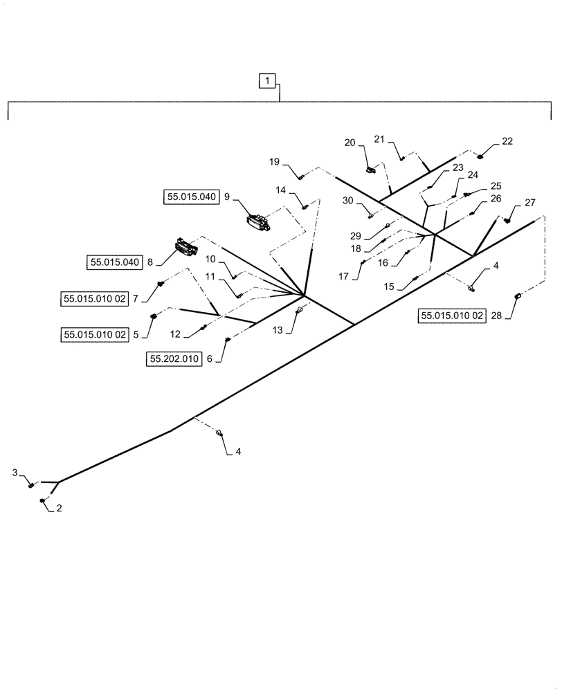 Схема запчастей Case 521G - (55.015.020[02]) - ENGINE & REAR CHASSIS HARNESS ASSEMBLY (55) - ELECTRICAL SYSTEMS