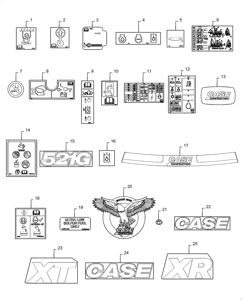 Схема запчастей Case 521G - (90.108.010) - DECALS COMMON TO MODEL (90) - PLATFORM, CAB, BODYWORK AND DECALS
