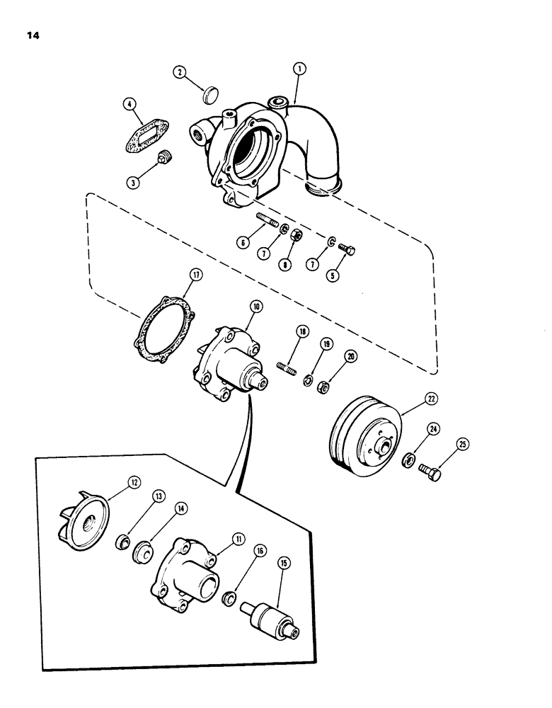 Схема запчастей Case 850B - (014) - WATER PUMP, WITH TAPPED SHAFT, 336BD AND 336BDT DIESEL ENGINES (01) - ENGINE