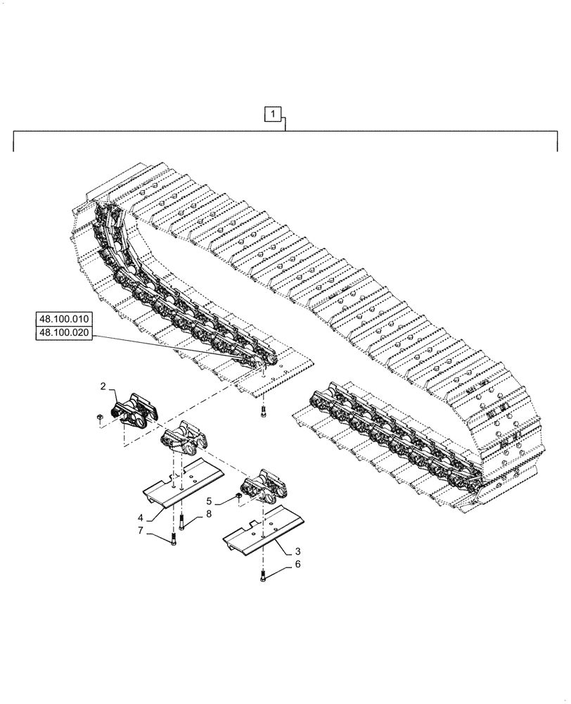 Схема запчастей Case 1650M XLT PAT - (48.100.020) - VAR - 784792 - CRAWLER TRACK ASSY SALT, 22" CLOSED 1 BAR 45 LINK (48) - TRACKS & TRACK SUSPENSION
