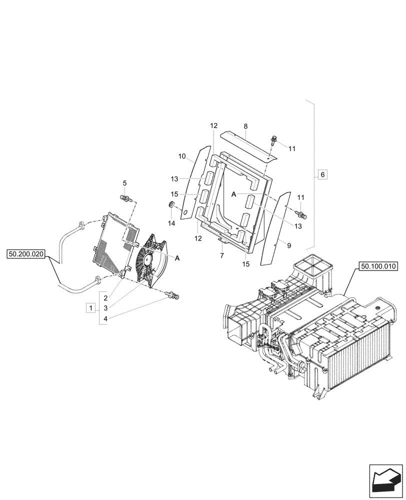 Схема запчастей Case CX57C - (50.200.010) - AIR CONDITIONING, CONDENSER (50) - CAB CLIMATE CONTROL