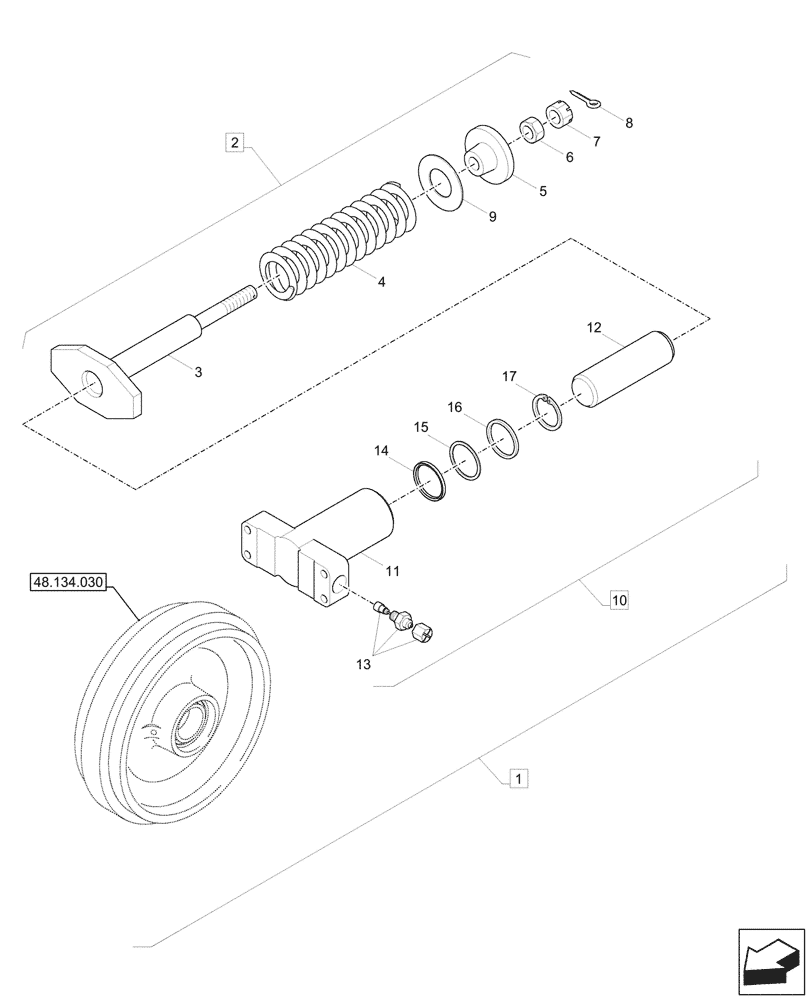 Схема запчастей Case CX57C - (48.134.040) - VAR - 9552711 - TENSION SPRING, COMPONENTS (48) - TRACKS & TRACK SUSPENSION