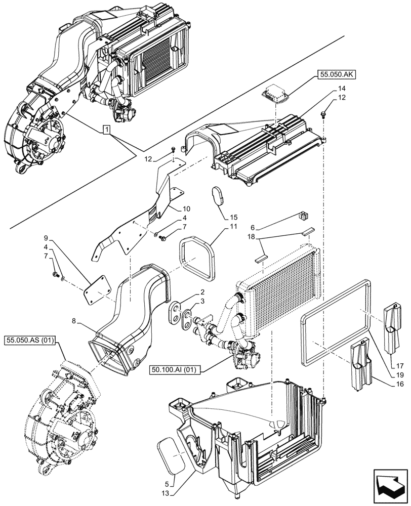 Схема запчастей Case 121F - (50.100.AP[02]) - VAR - 734505 - HEATING SYSTEM, UNIT, COMPONENTS (50) - CAB CLIMATE CONTROL