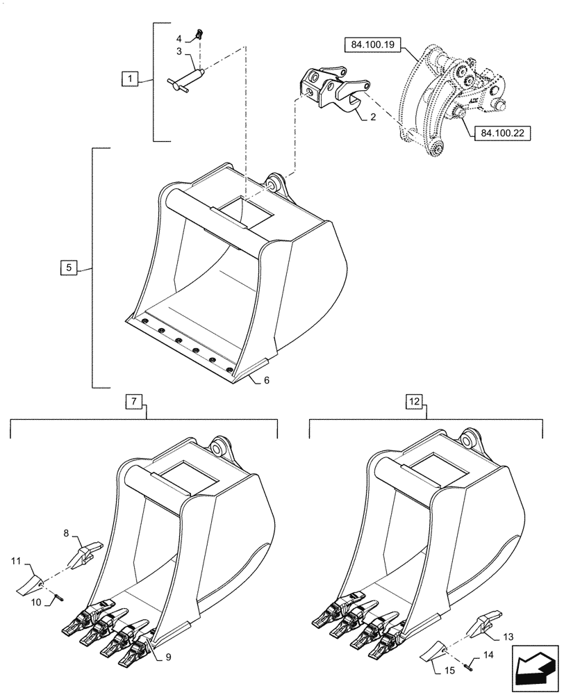Схема запчастей Case 580SN - (84.100.23) - DIA KIT, QUICK-HITCH, BUCKET - WR QC30 (84) - BOOMS, DIPPERS & BUCKETS