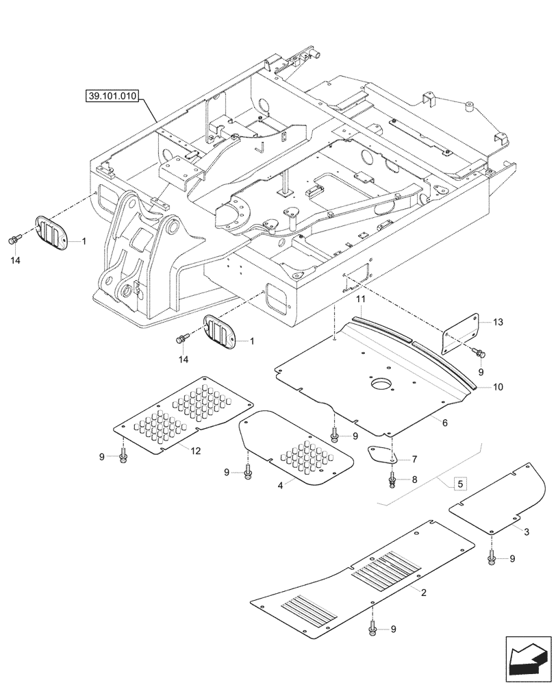 Схема запчастей Case CX57C - (90.105.010) - VAR - 747077 - UPPER, FRAME, COVERS (90) - PLATFORM, CAB, BODYWORK AND DECALS