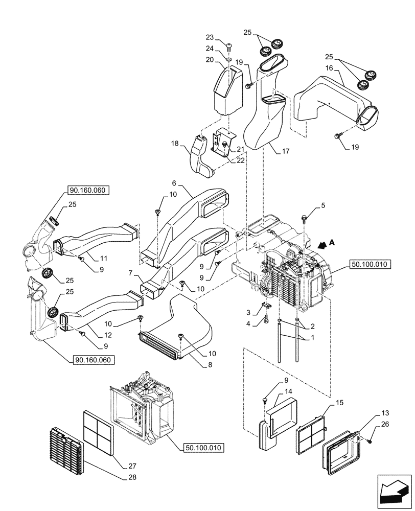 Схема запчастей Case CX750D RTC ME - (50.104.010) - AIR CONDITIONING, W/ HEATER, AIR DUCT (50) - CAB CLIMATE CONTROL