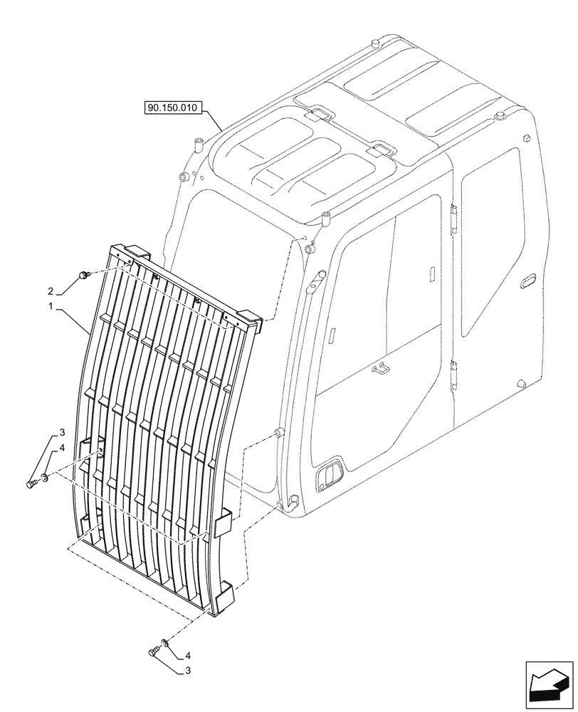 Схема запчастей Case CX750D RTC ME - (90.150.040) - VAR - 461024 - CAB GUARD, FRONT, STONEGUARD, FIXED (90) - PLATFORM, CAB, BODYWORK AND DECALS