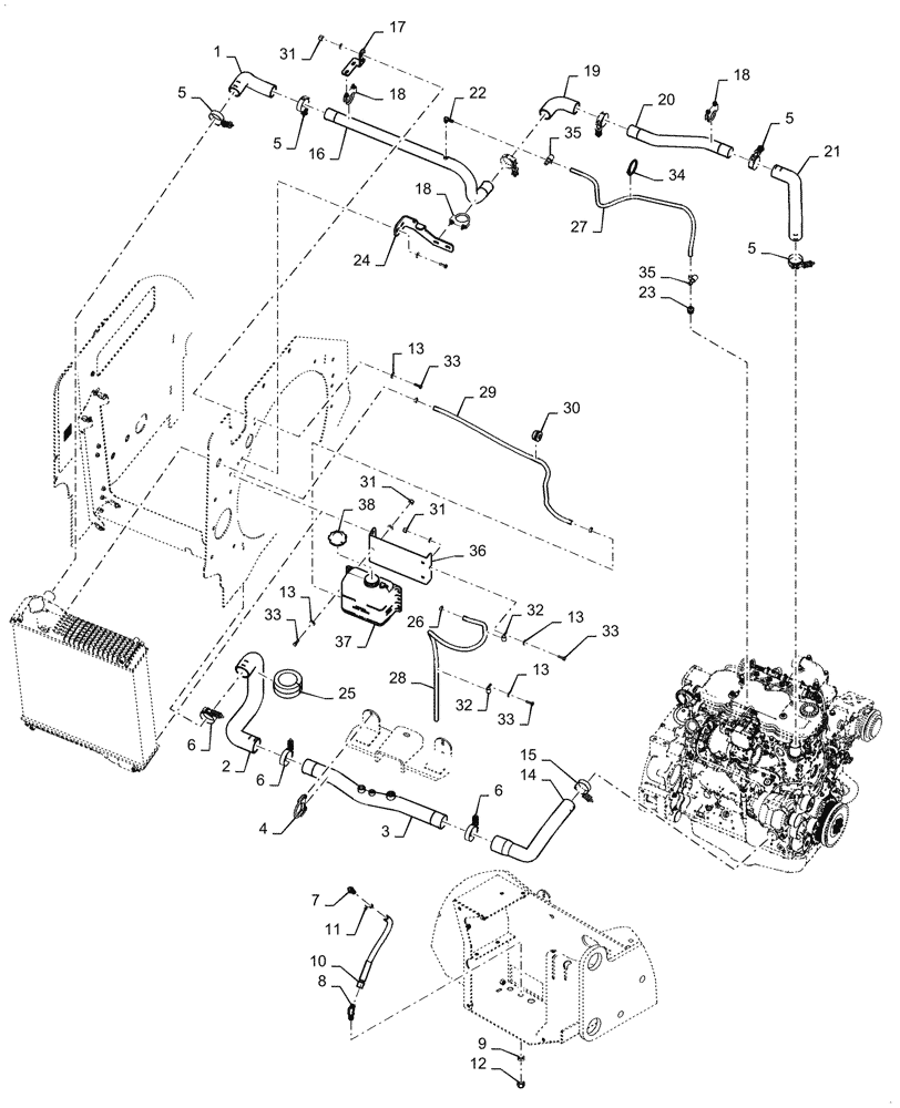 Схема запчастей Case 521G - (10.400.030) - ENGINE COOLING SYSTEM HOSE INSTALLATION (10) - ENGINE