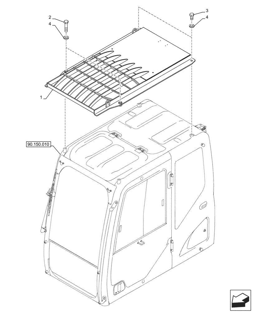 Схема запчастей Case CX750D RTC ME - (90.150.060) - VAR - 481070 - CAB GUARD, ROOF (90) - PLATFORM, CAB, BODYWORK AND DECALS