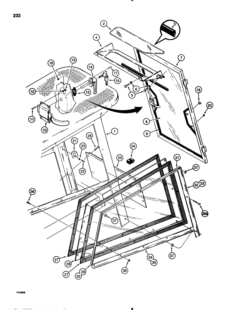 Схема запчастей Case 1845B - (232) - ROPS ENCLOSURE, FRONT DOOR AND SIDE WINDOWS (09) - CHASSIS/ATTACHMENTS